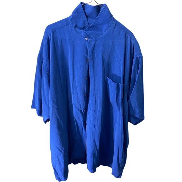Daniel Gray Men's XXL 100% Silk Shirt Royal Blue Short Sleeve Loose Fit - Picture 1 of 3